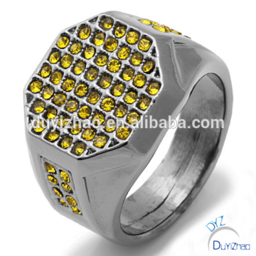 Alloy yellow stone big hip hop ring