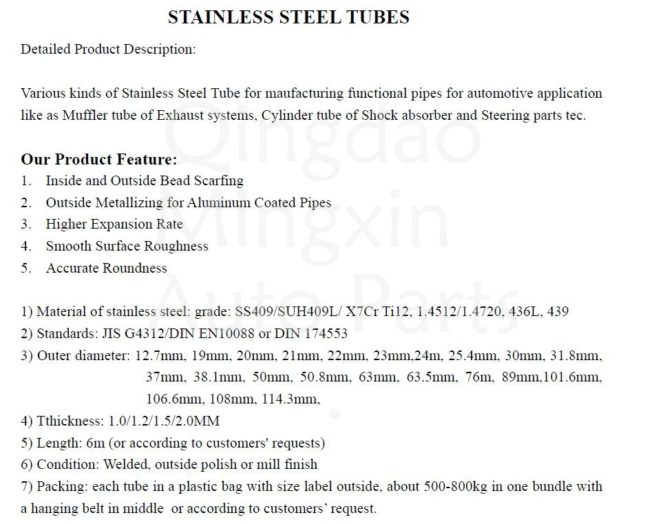 Inlet Perrorated Stainless Steel Exhaust Pipes Suh409L 45X1.0X289.5mm Baosteel Raw Materils