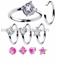 Stainless steel CBR rings with zircon body piercing captive rings