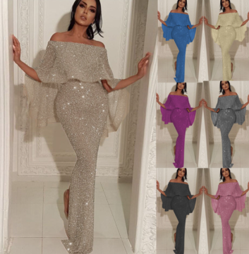 Ladies Off the Shoulder Sequined Evening Dress