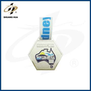 Free sample zinc alloy custom enamel sports swimming award medals ribbon