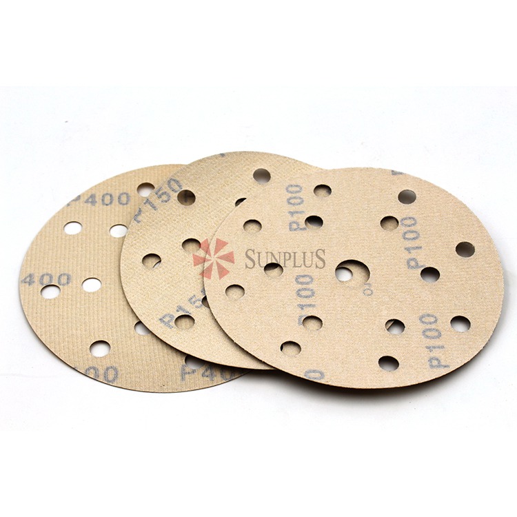 SUNPLUS Factory Gold Sandpaper Premium 80 120 240 320 400 500 600 Grit Sanding Discs 6" Multi Holes Gold Sandpaper Discs
