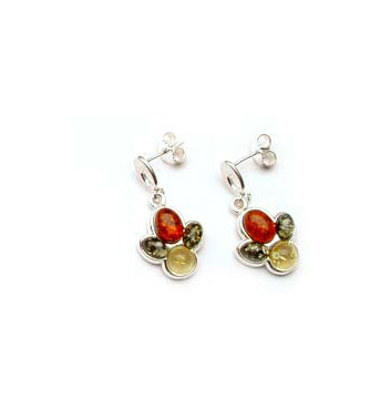 Exquisite sterling silver drop earring with amber decorated