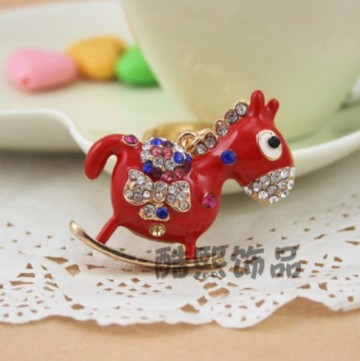 Creative Korea cute small Trojan exquisite pendant crystal horse Keychain colorful enamel keyring creative gifts