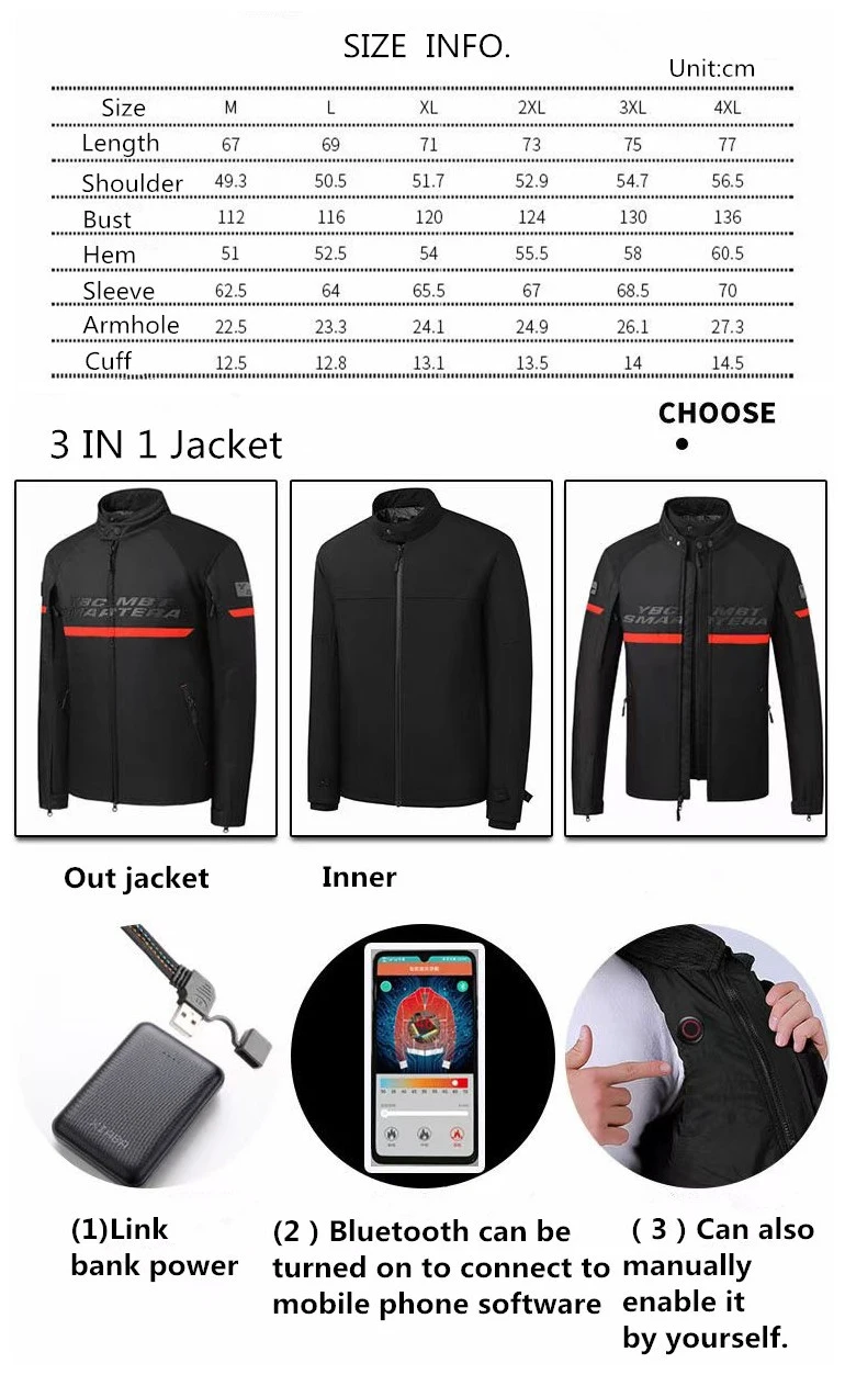 Custom Winter Back Belly USB Intelligent Heated Coat Environmental Motorcycle Protection Heating Jacket