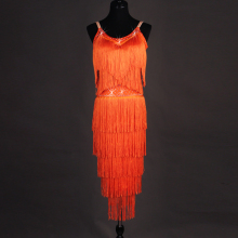 2017China sleeveless tassels orange latin practise dress for women