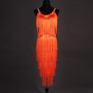 2017China sleeveless tassels orange latin practise dress for women