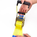 2" 5 Ton 50mm Rubber Handle Ratchet Buckle Tie Down Yellow Straps With 2 Inch Double J Hooks Safety Latch