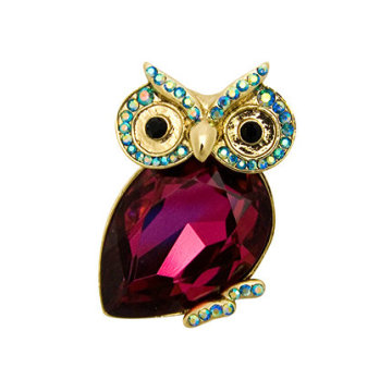 Single owl brooch with large red zircon