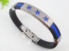 Blue Rubber Silicon Stainless Steel Bangle Bracelets With Stars 1750013