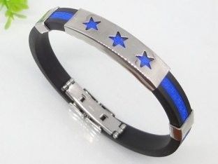 Blue Rubber Silicon Stainless Steel Bangle Bracelets With Stars 1750013