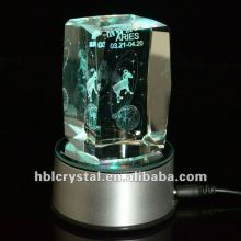 Fashion crystal 3d laser cube with light base