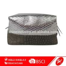 Shiny Silver Crocodile Patten Leather Cosmetic Bag
