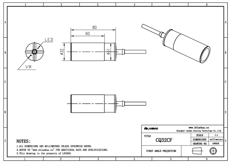 LANBAO Metal Cylindrical Capacitive Proximity Switch Sensor with IP67 CE UL