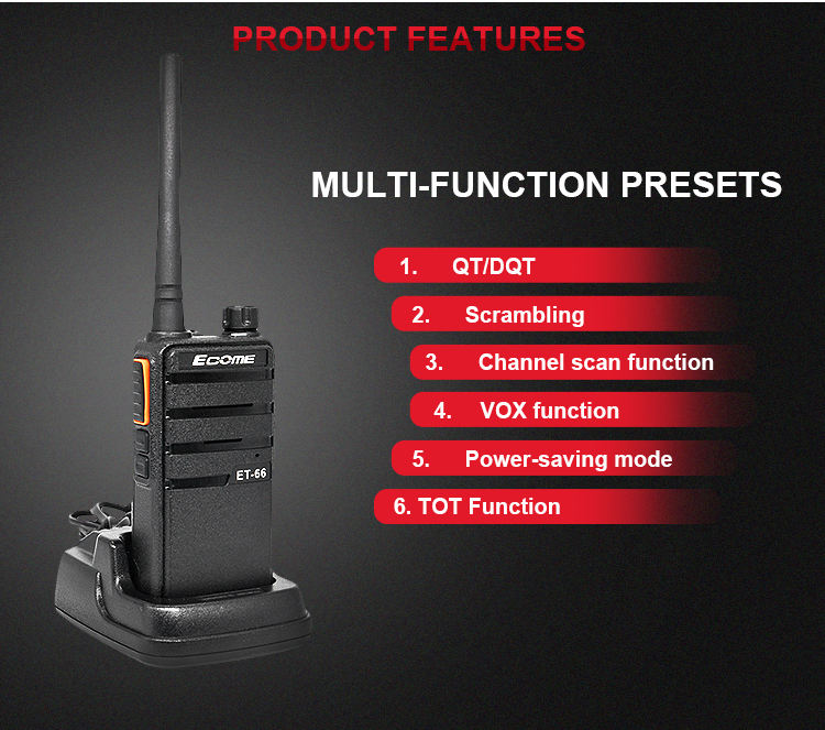 Best sell Ecome ET-66 long range uhf radio handle office walkie talkie 4 package
