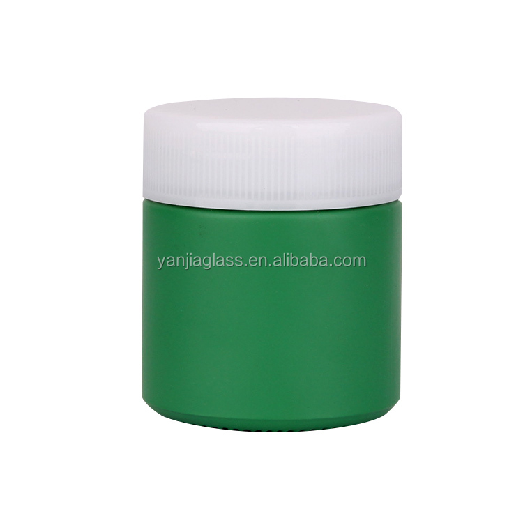 Custom 90ml 3oz straight side matte green blue painted glass storage jar container with plastic cap