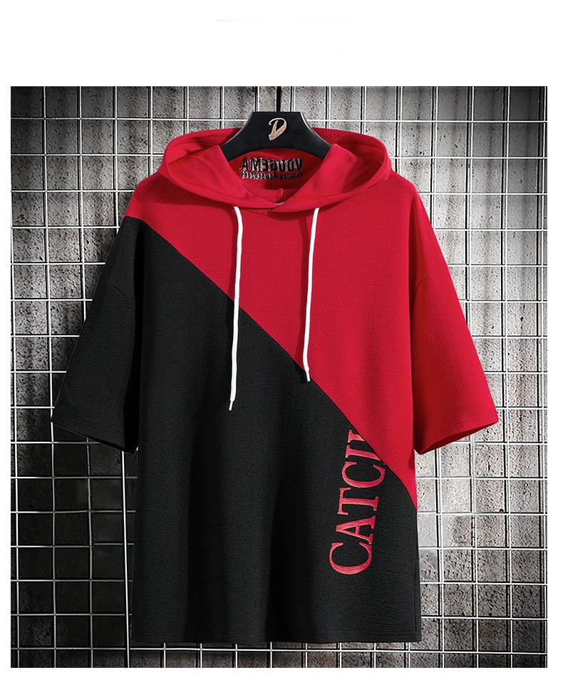 Loose Casual Hooded Round Neck Stitching Half-Sleeve Hoodie