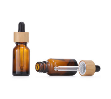 Bamboo Lid Brown Light-proof Plastic Dropper Bottle for Cosmetics and Essences
