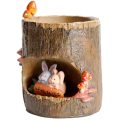 Tree Hole Planters With Rabbit Sculpture