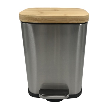 Stainless Steel Trash Can with Bamboo lid