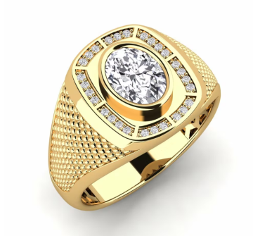 Stylish Men Oval 18K Gold Lab Diamond Ring
