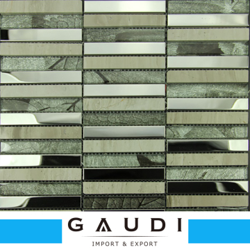 Strip glass mixed metal stone mosaic tiles for decorative