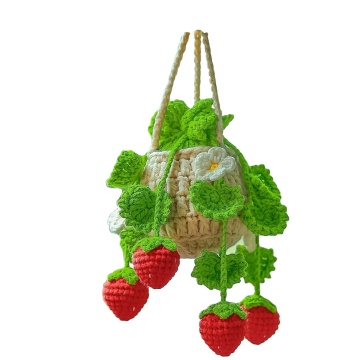 Handmade Crocheted Strawberry Hanging Basket - Home Decor & Car Accessory