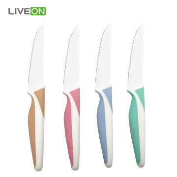 Coltello bistecca seghettato in plastica colorata con manico in PP