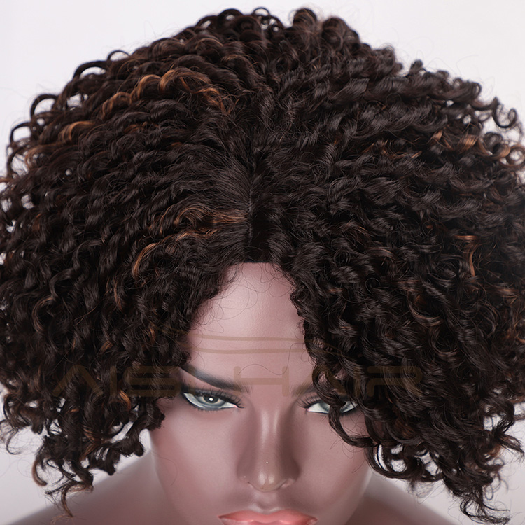 Aisi Hair Mixed Brown Afro Curly Wigs for Women Side Part Synthetic Short Hair Wig Heat Resistant Fiber Wigs for Africans