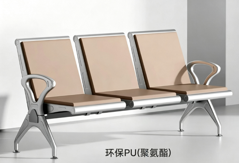 Banco de espera de aço inoxidável acolchoado com PU de 3 lugares 3-Seater PU Padded Stainless Steel Waiting Bench