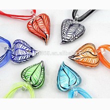 3D Leaf Floral Lampwork Glass Heart Pendant For Necklace Diy