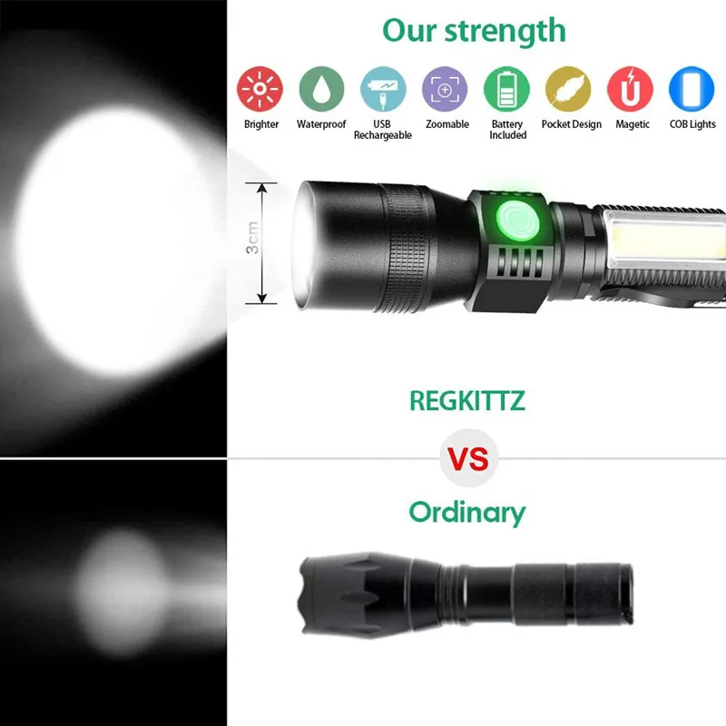 Versatile LED Flashlight with COB Floodlight and UV Light