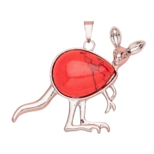 Red Jasper Waterdrop Cabs Silver Kangaroo Pendant Necklace 60CM Chain