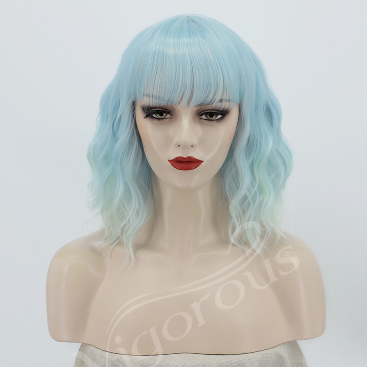 Deep Wave Good Quality High Temperature Wholesale Bob With Bang Short For Black Women Synthetic Natural Wigs
