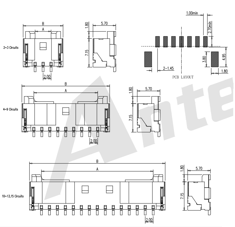 Pitch 2.0mm 90 ° SMT Connector Wafer χωρίς ανάρτηση