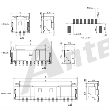 2.0mm 피치 90 ° SMT 웨이퍼 커넥터 포스트없이