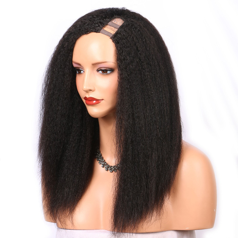 Custom Wholesale Cheap Kinky Straight Human hai U Part Wig Left Side Right Side Middle Part 130% 150% 180% 200% 250% Density