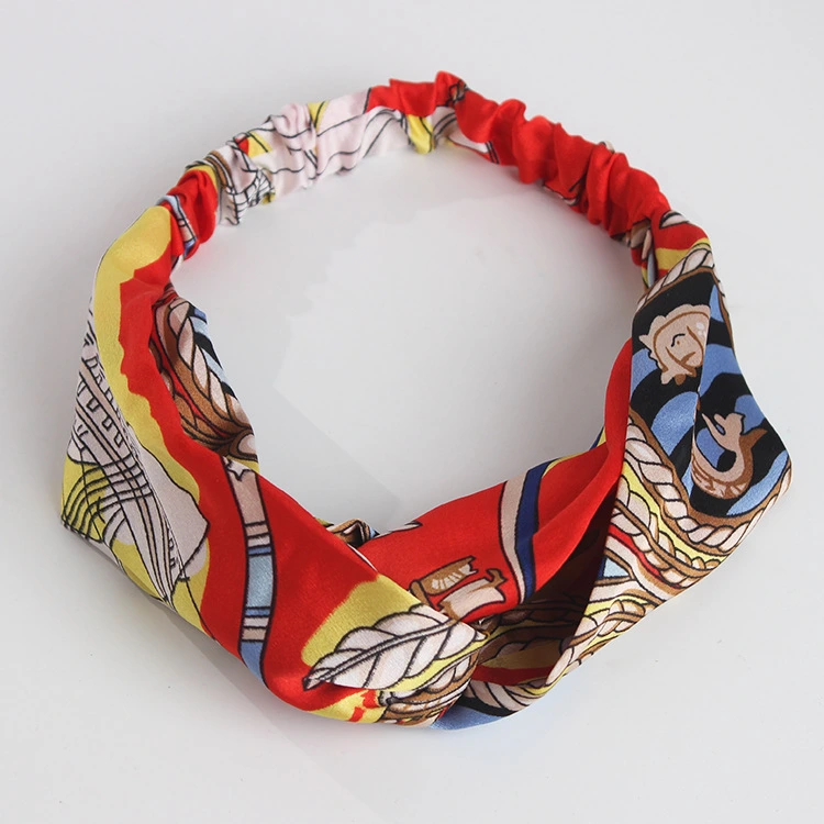 Vintage Flower Printed Criss Cross Elastic Head Wrap Women Sweet Headbands