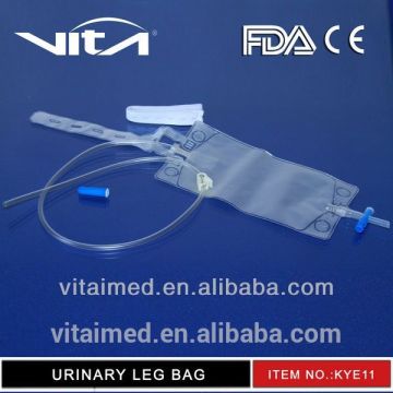 Disposable urine leg bag with extension tube and tube clamp