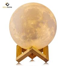 Goldmore 3D Printing Moon Light - Rechargeable Lunar Night Light with Wooden Stand, 5.9 Inch Diameter