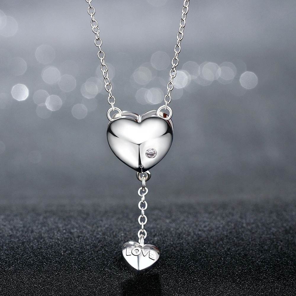 Wholesale Top Selling Simple Vogue Jewelry Romantic Gift Double Heart Pendant Necklace Jewelry