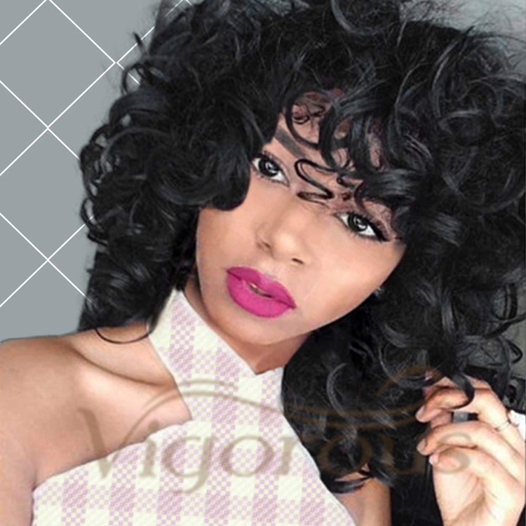 Vigorous Hot Selling Super Curl With Bangs Shoulder Length Heat Resistant Fiber Bob Cosplay For Black Women Synthetic Hair Wigs