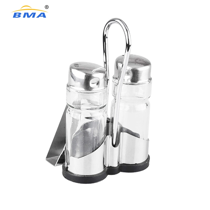 Stainless Steel Condiment Set Salt and Pepper Glass Jar with Napkin Holder