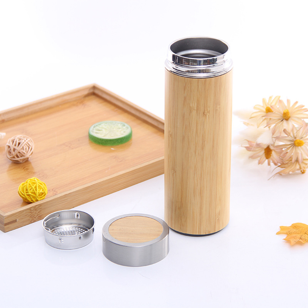 Personalized Double Wall Nature Bamboo Stainless Steel infuser Vacuum Bottle