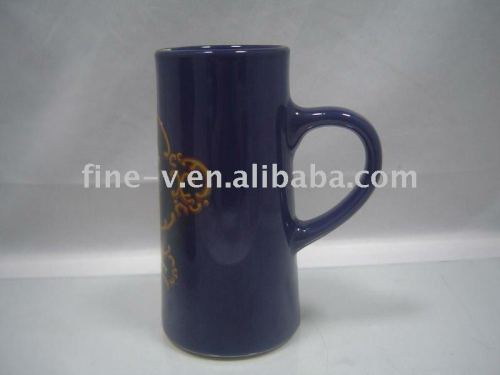 Ceramic blue beer mug, tall mug