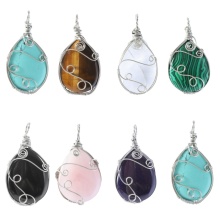 Gemstone 25x35MM Teardrop Wrapped Steel Wire Stone Pendant (28X50MM)