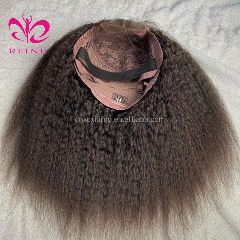 Cuticle Aligned Hair Natural Color  Middle Part Kinky StraightBrazilian Hair 4X4 Swiss Lace Closure Wigs for Black Women