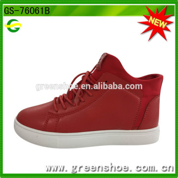 Red high-cut lady flat casual shoes lace-up women fashion shoes