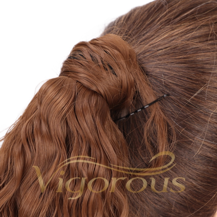 Vigorous Hot Selling High Quality Fiber Wrap Long Ponytail Curly Synthetic Hair Extensions Messy Braid Black