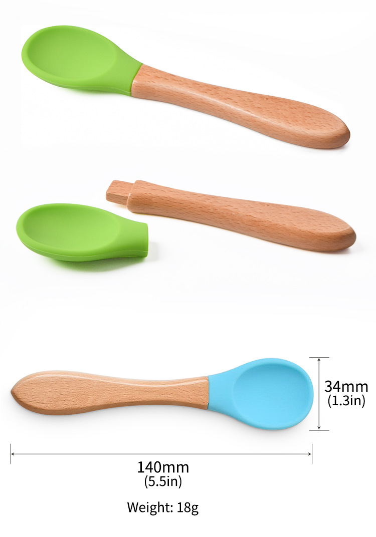 New Products Silicone Spoon with Wooden Handle Hot Sale Silicone Baby Suction Bowl Food Grade Silicone Bibs